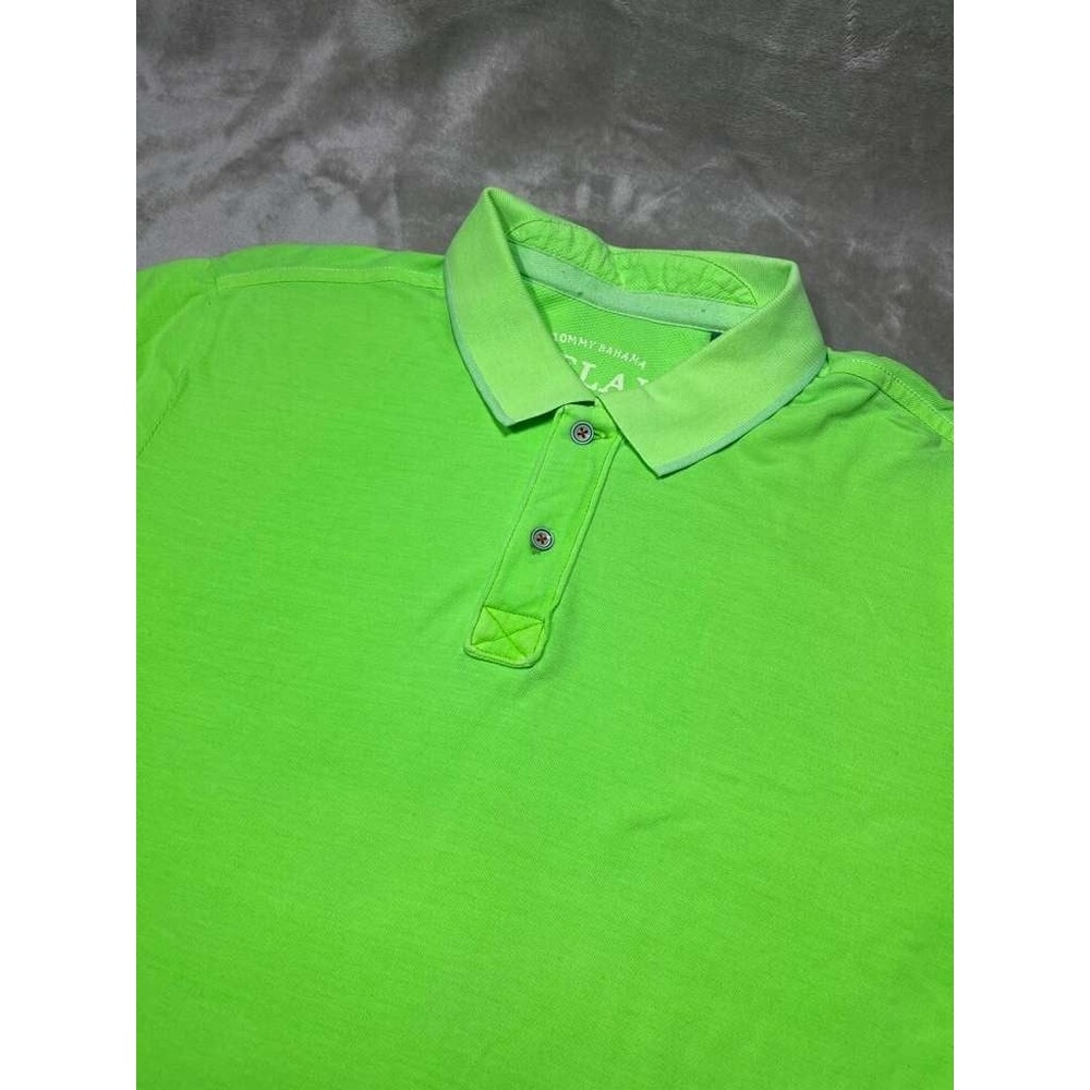Tommy Bahama Polo Shirt Men Large Neon Green Cotton Short Sleeve Island Modern